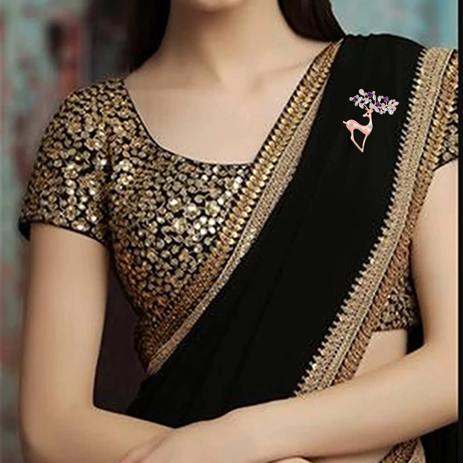 Cute Deer-Shaped Saree Pin / Wedding Brooch