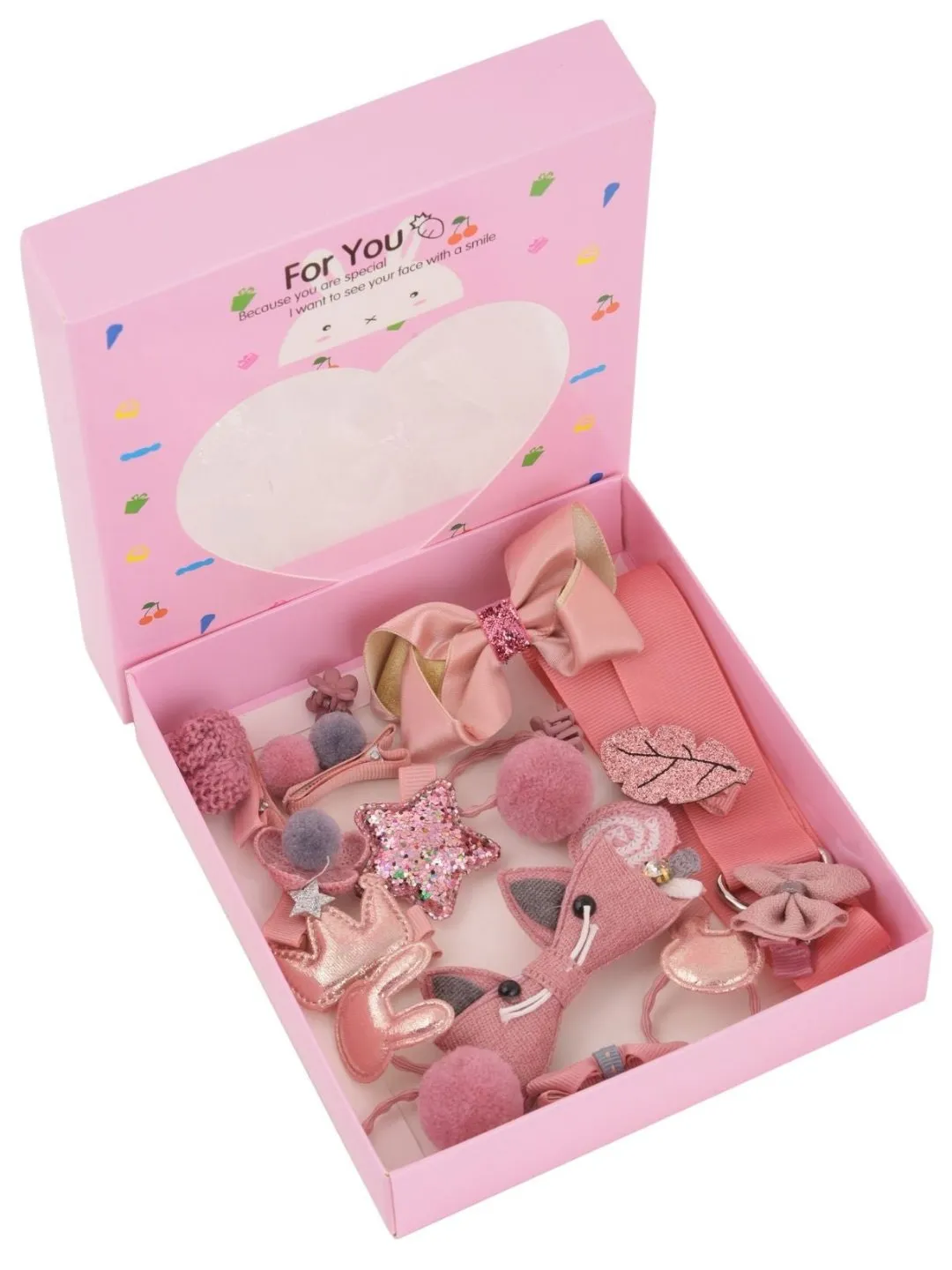 Cute Hair Clips Set for Girls - Peach, Set of 18