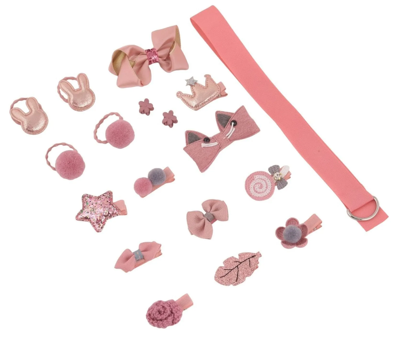 Cute Hair Clips Set for Girls - Peach, Set of 18