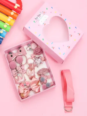 Cute Hair Clips Set for Girls - Peach, Set of 18