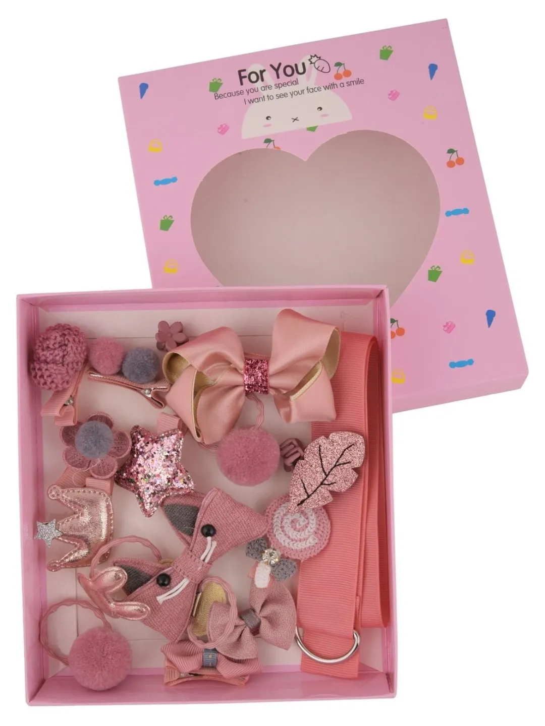 Cute Hair Clips Set for Girls - Peach, Set of 18