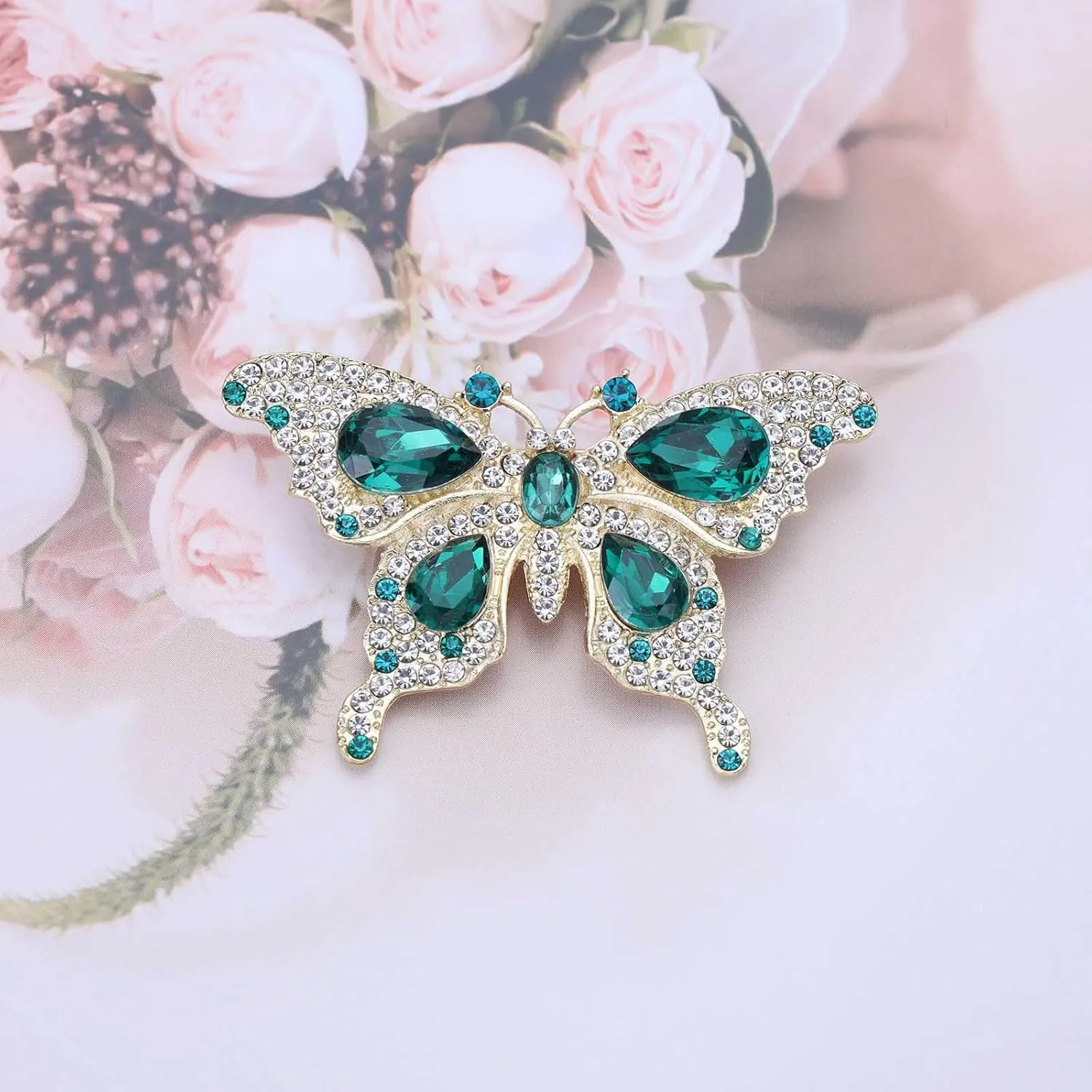 Cute Rhinestone Butterfly Brooch Pin Double Crystal Butterflies Brooch Diamond Cz Butterflies Insect Lapel Pin Scarf Shawl Bouquet Corsage Clothing Accessories for Women