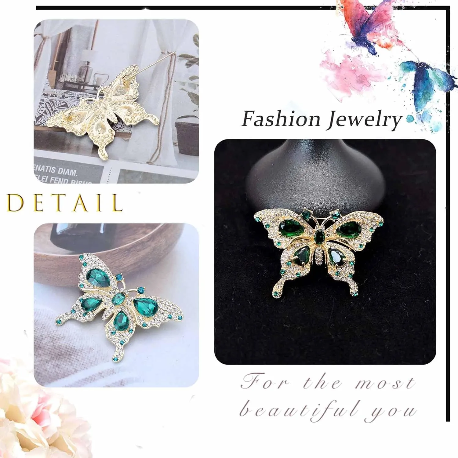 Cute Rhinestone Butterfly Brooch Pin Double Crystal Butterflies Brooch Diamond Cz Butterflies Insect Lapel Pin Scarf Shawl Bouquet Corsage Clothing Accessories for Women