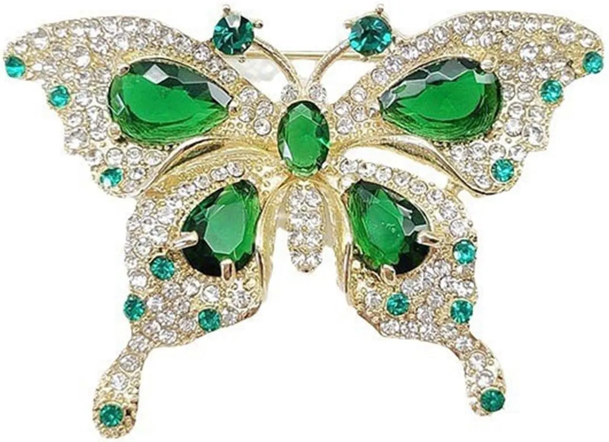 Cute Rhinestone Butterfly Brooch Pin Double Crystal Butterflies Brooch Diamond Cz Butterflies Insect Lapel Pin Scarf Shawl Bouquet Corsage Clothing Accessories for Women