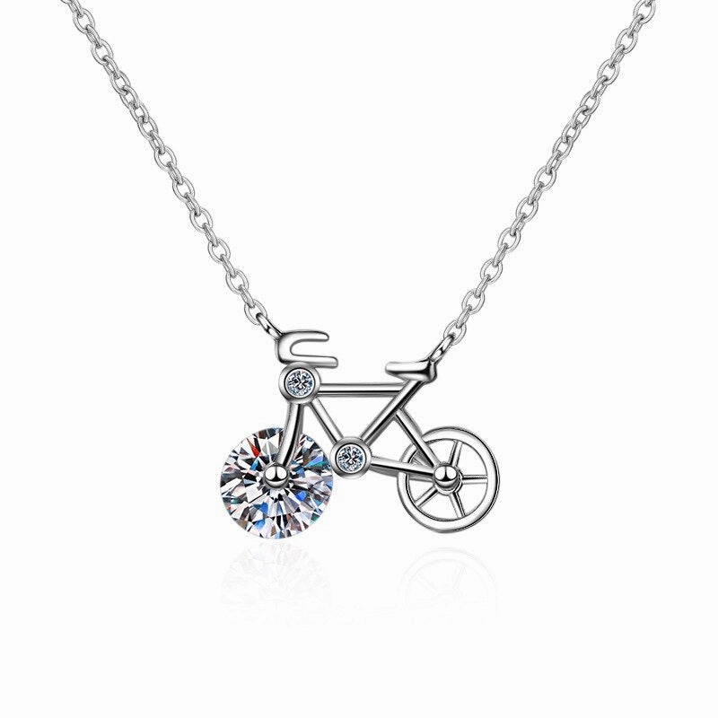 Night Out Piece Cycolinks 925 Sterling Silver Mosanite/Zircon Cute Bicycle Pendant Necklace