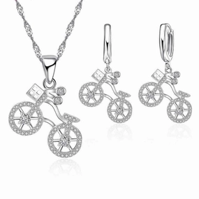 Cycolinks Bicycle Earring & Necklace Set Wedding Accent Superior Gift