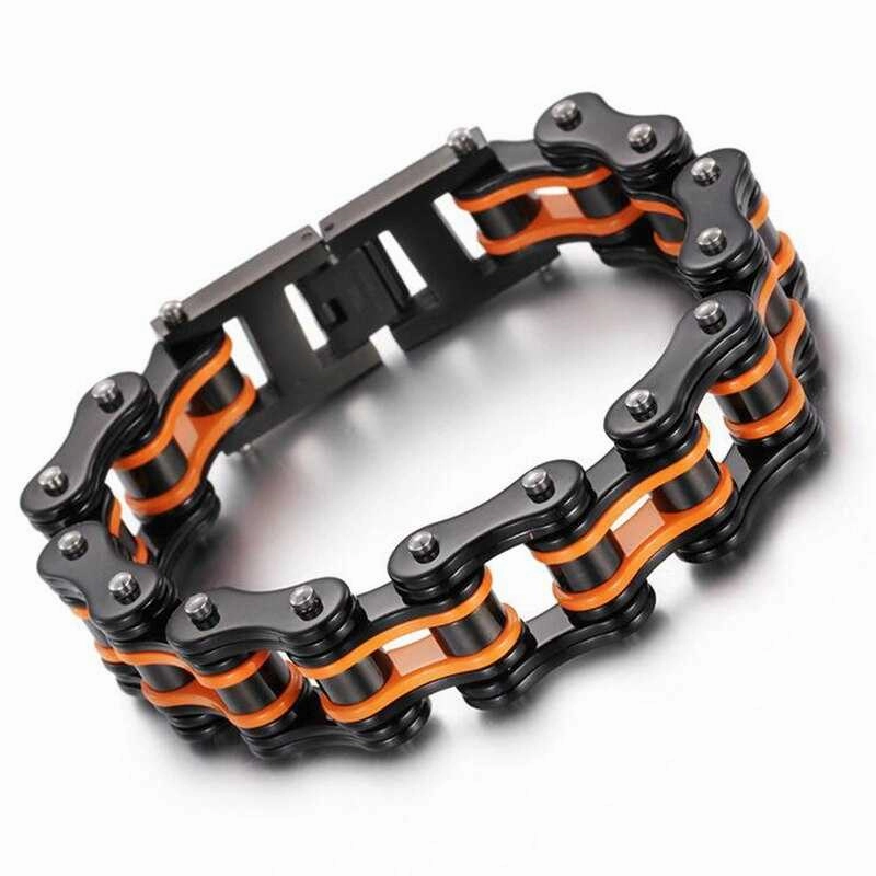 Sentimental Style Cycolinks Black & Orange Bike Chain Bracelet