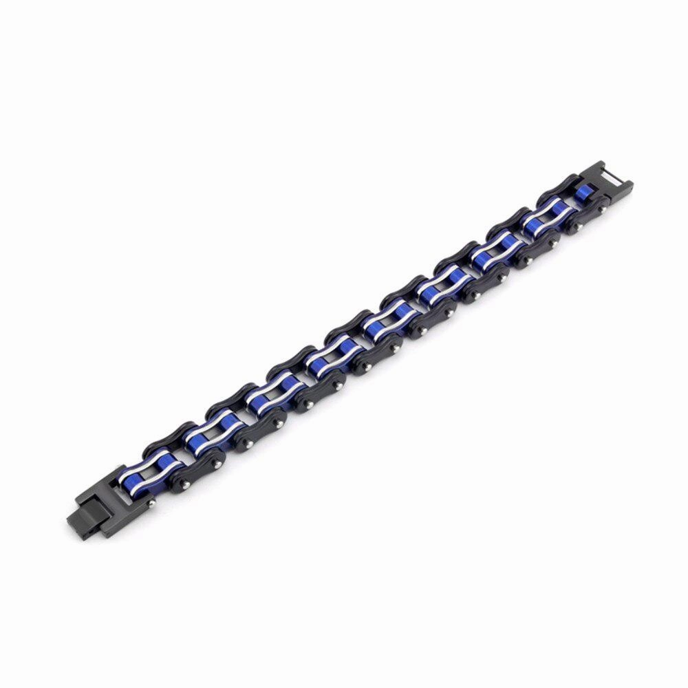 Phase-To-Phase Made-For-You View Cycolinks Black, Silver & Blue Bike Chain Bracelet
