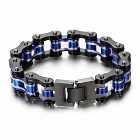 Pan-Regional Combinations Cycolinks Black, Silver & Blue Bike Chain Bracelet