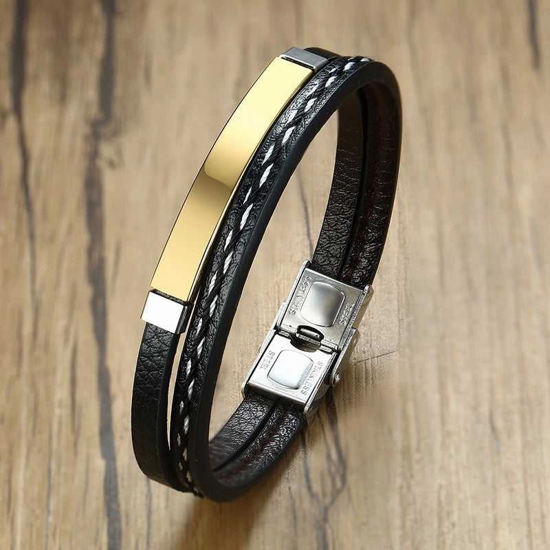 Generational Outlook Superior Workmanship Cycolinks Custom Engraving Stainless Steel Leather Bracelet