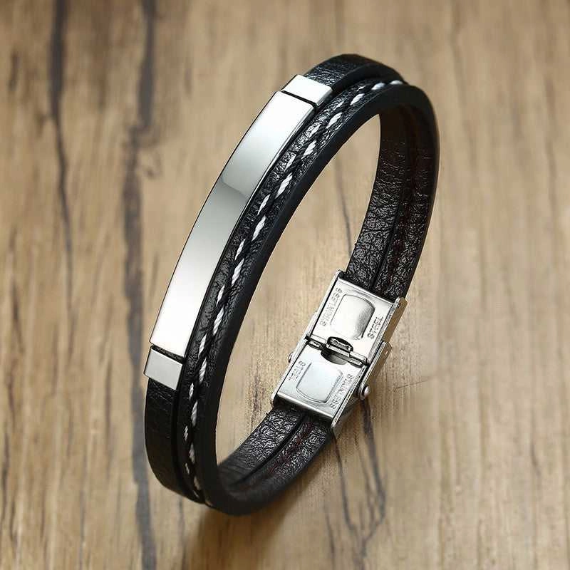 Cycolinks Custom Engraving Stainless Steel Leather Bracelet Admirable Blends