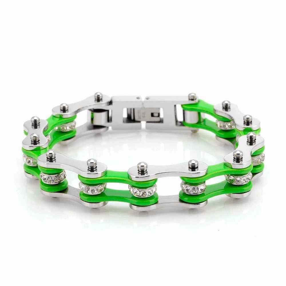 Adequate Value Evergreen Vision Cycolinks Green & Silver Crystal Bracelet
