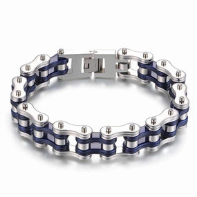 Cycolinks Silver & Blue Bike Chain Bracelet High Mark
