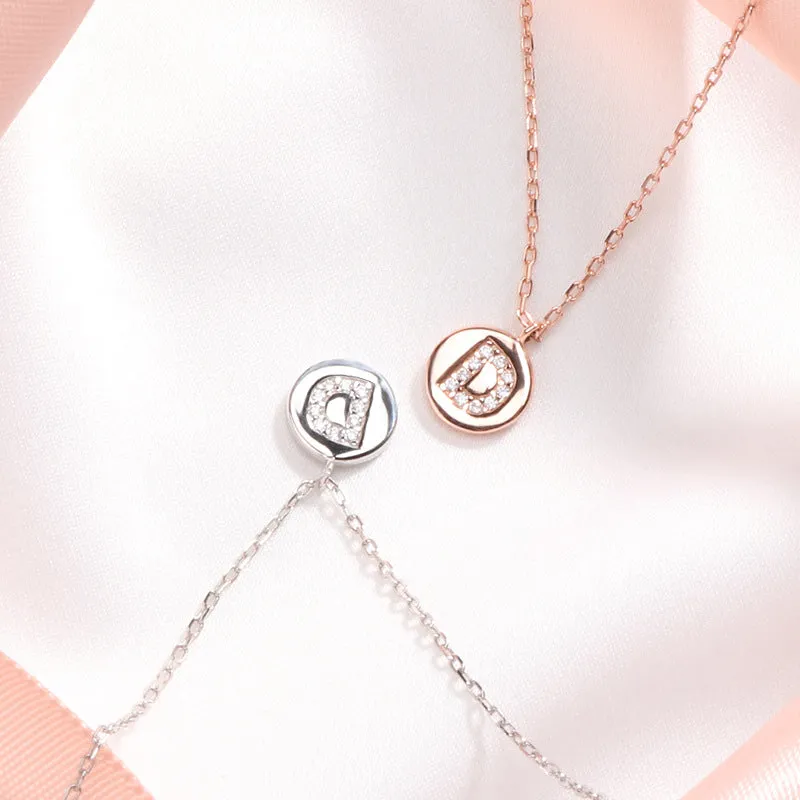 D Letter Circular Medallion Pendant Silver Necklace