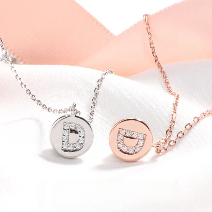 D Letter Circular Medallion Pendant Silver Necklace