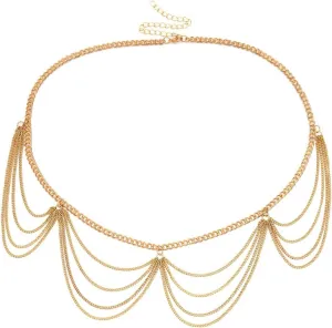 Daesar Body Chain Waist Dainty, Gold Plated Waist Belt Chains for Women Minimalist Multilayer Wave Tassel Beach Body Jewelry Gold