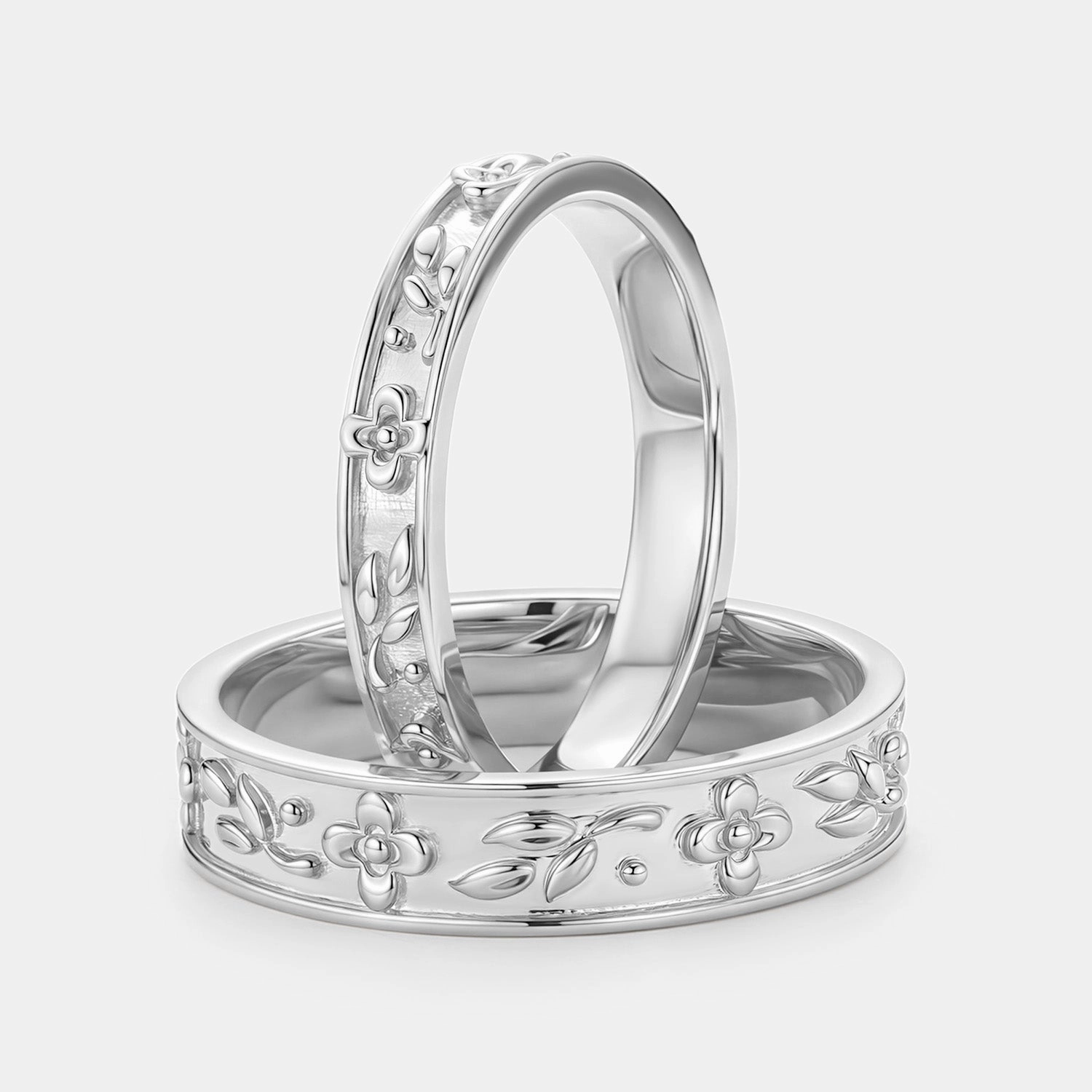 Shiny Jewelry Design Flower Vintage Engraved Couple Ring Set 2pcs - Rosalie