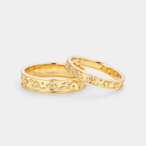 Flower Vintage Engraved Couple Ring Set 2pcs - Rosalie Vivid Detail