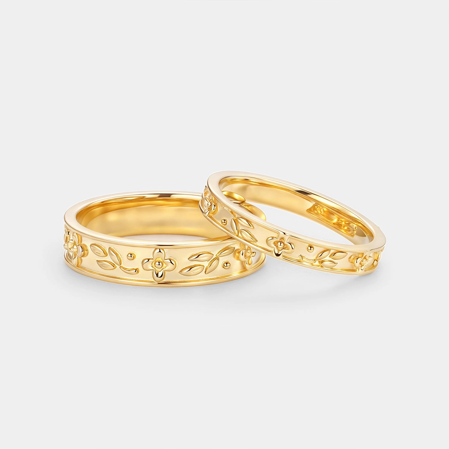Flower Vintage Engraved Couple Ring Set 2pcs - Rosalie Vivid Detail