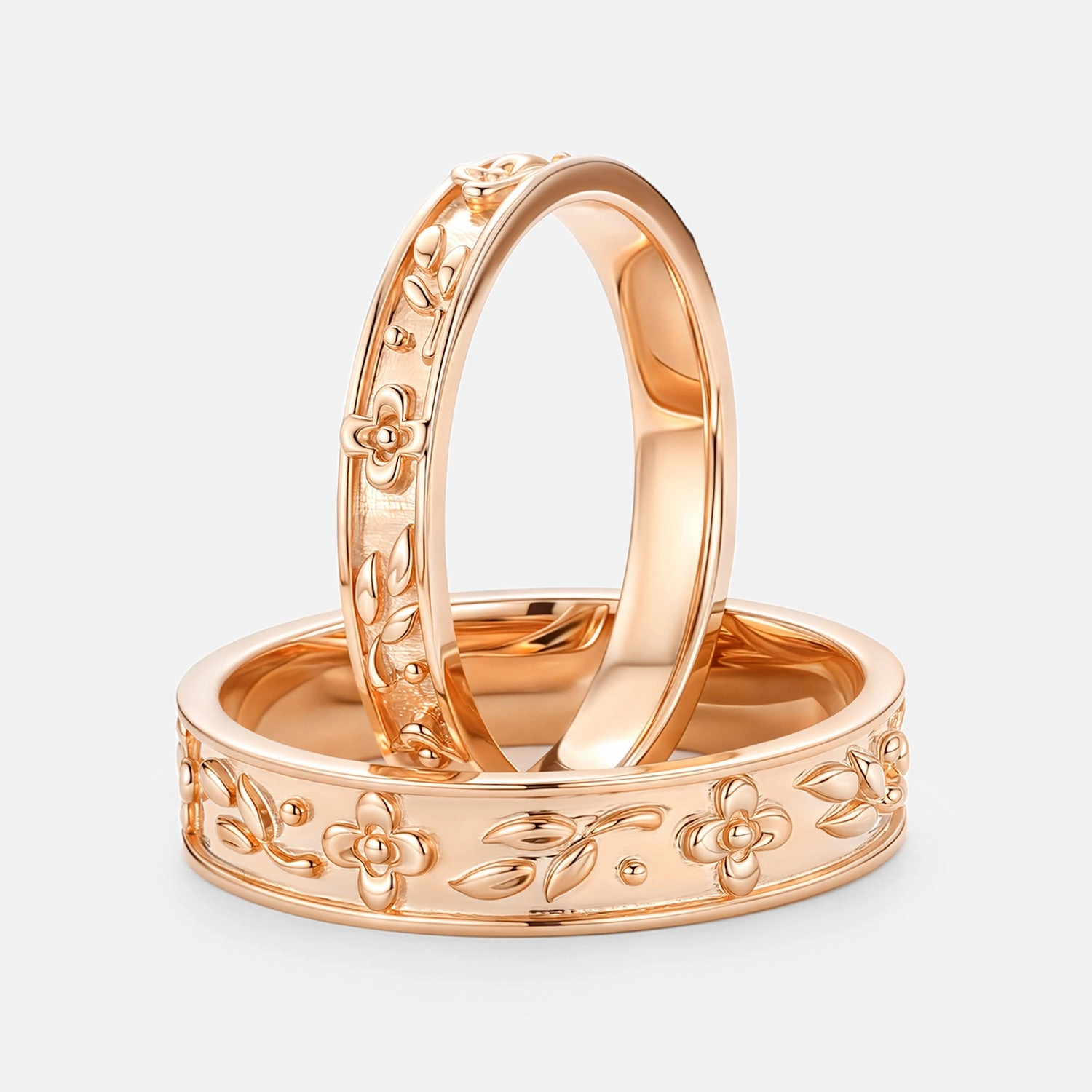 Classic Appeal Vintage Style Flower Vintage Engraved Couple Ring Set 2pcs - Rosalie