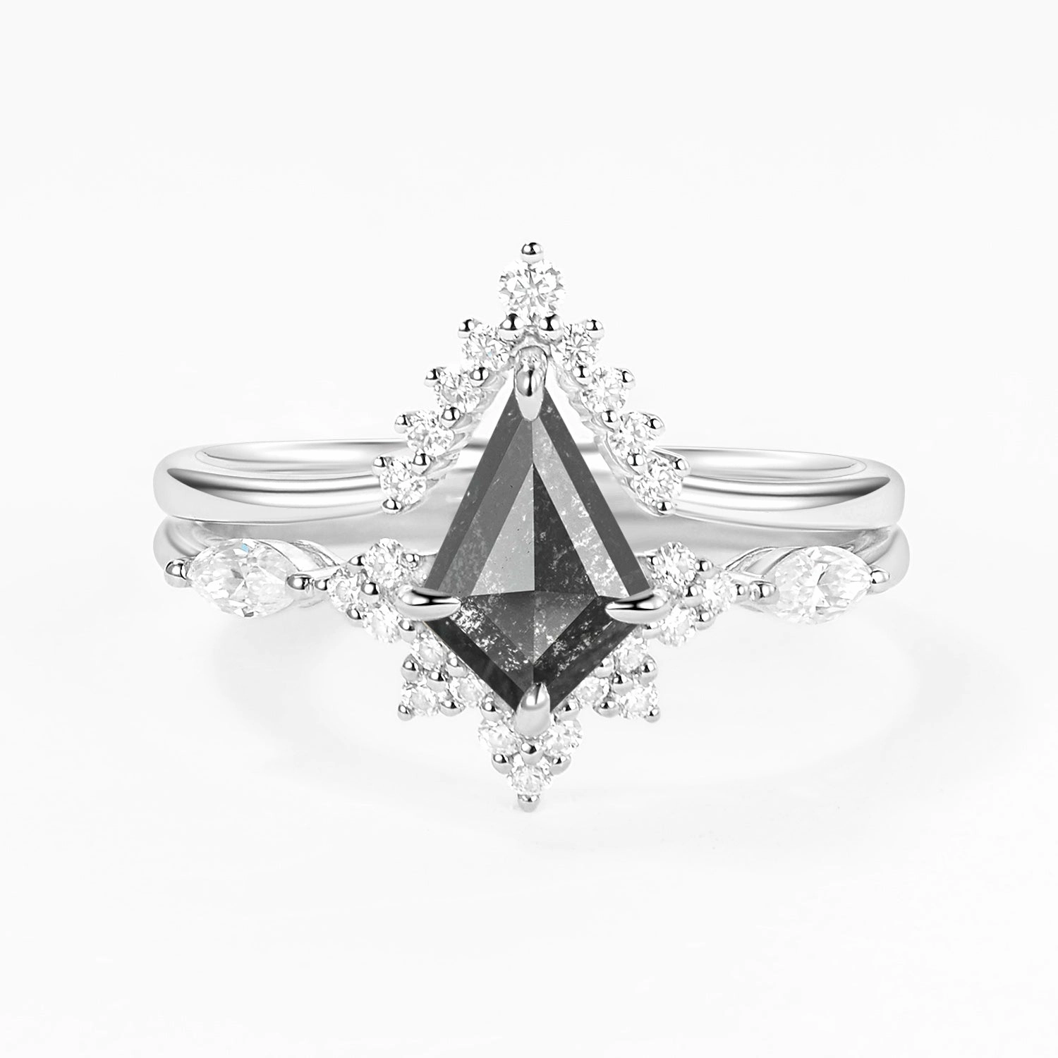 Color Accent Red Tone One-of-a-Kind Kite Cut Moss Agate Engagement Ring Set 2pcs