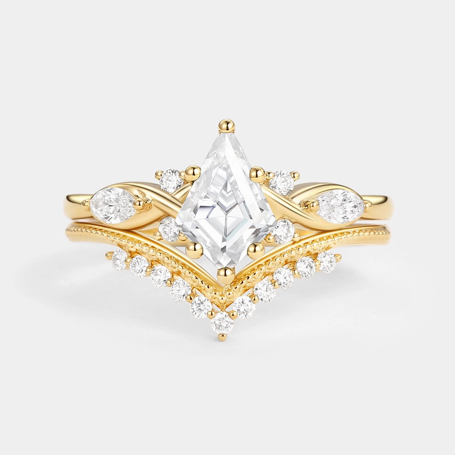 Sweet Spark Soft Tone Unique Kite Moissanite Infinity Engagement Ring Sets 2pcs