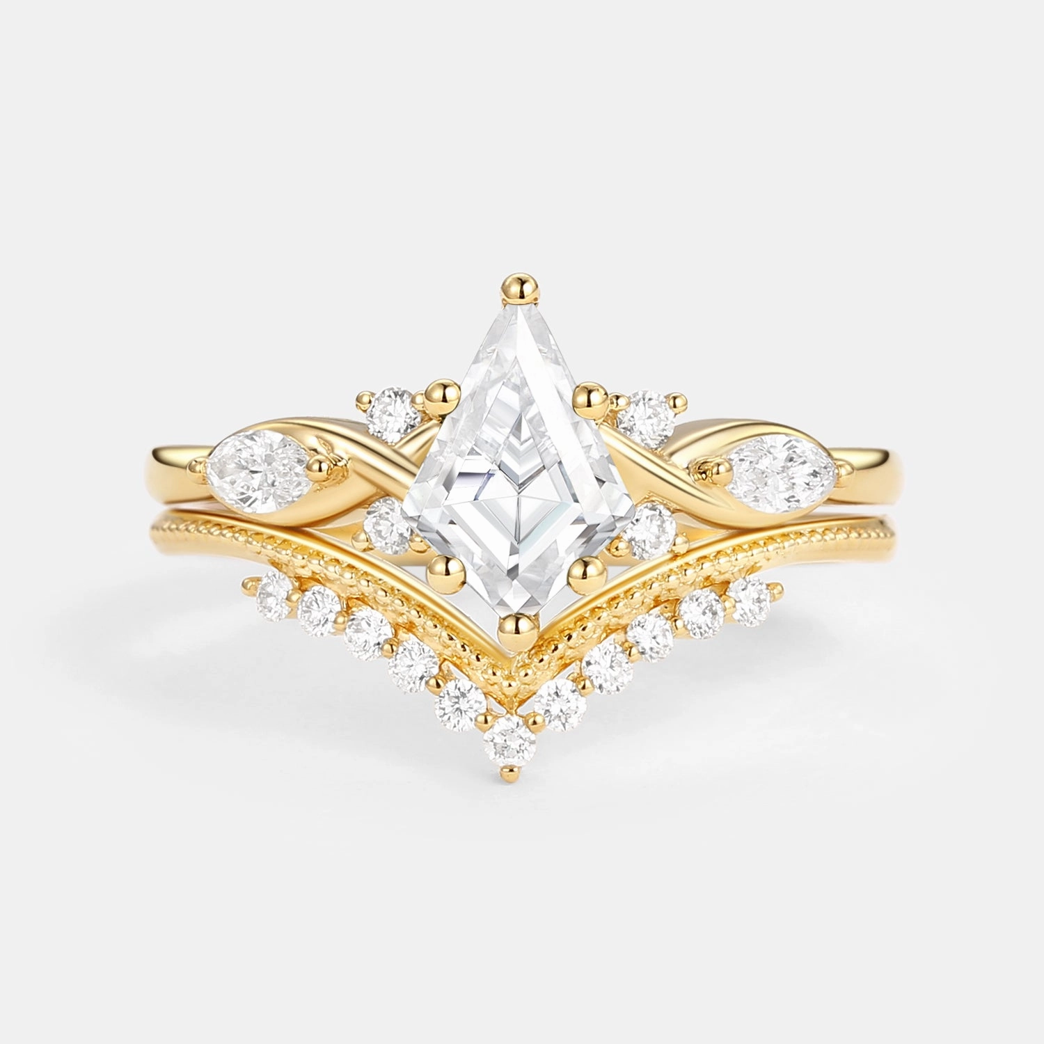 Creative Form Unique Kite Moissanite Infinity Engagement Ring Sets 2pcs