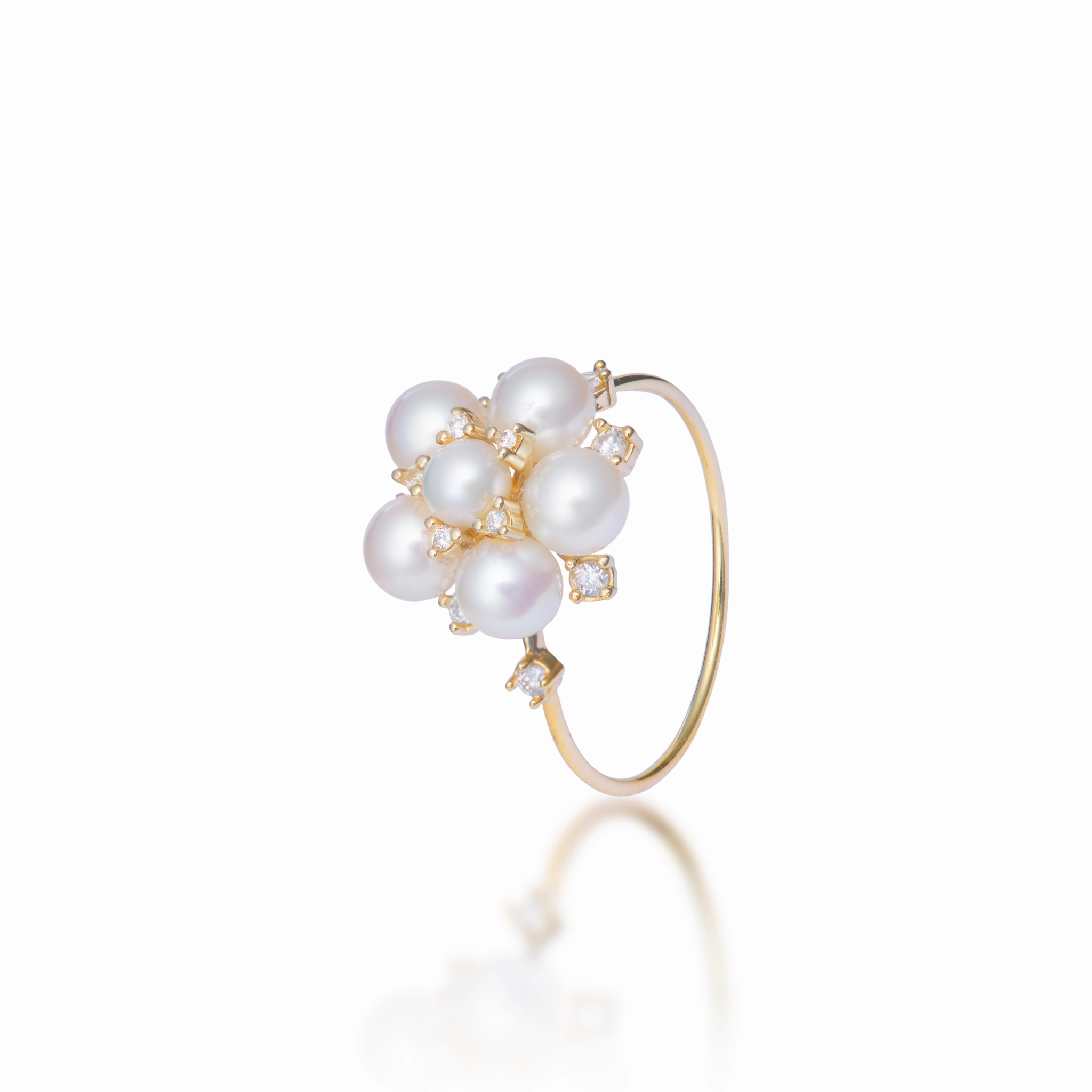 Tiny Bubbles Freshwater White Pearl Ring in Gold with Diamonds Romantic Occasion Dusk Style