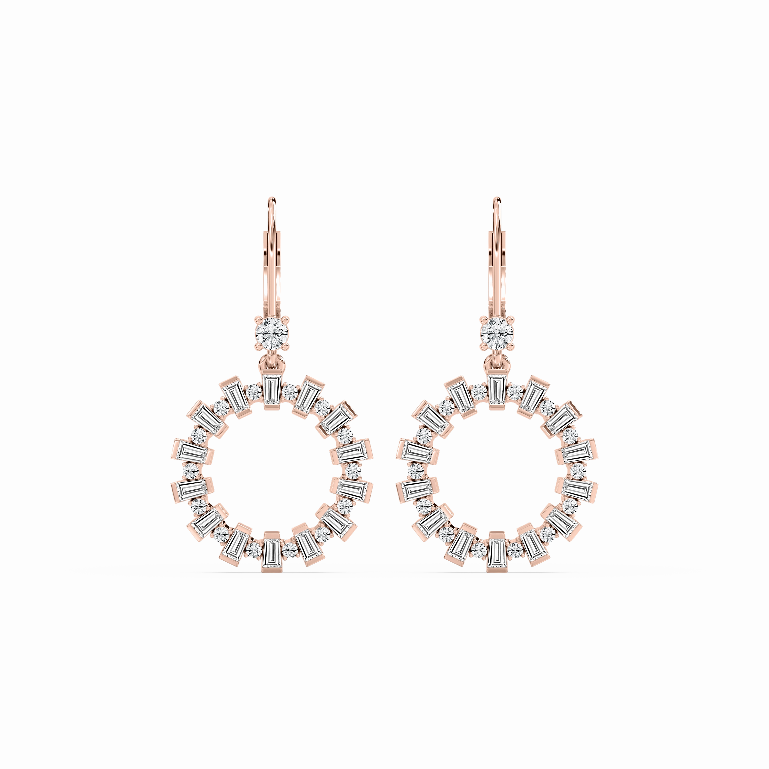 Neutral Decoration 2 ctw Round and Baguette Lab Grown Diamond Circle Drop Earrings