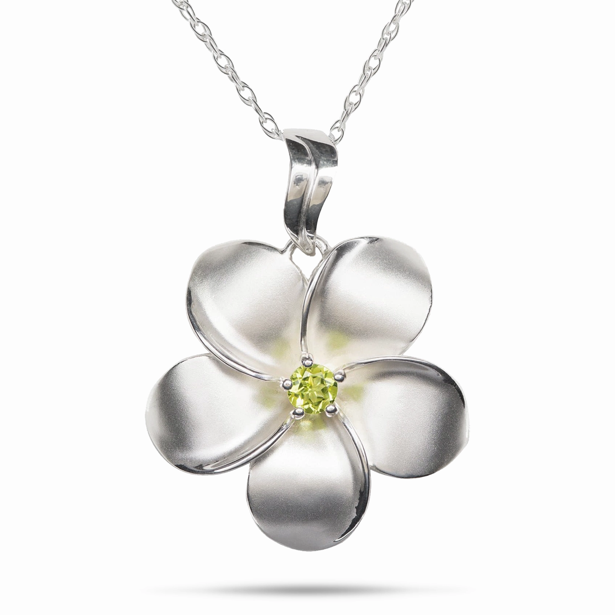 Chic Fusion Distinct Feature 18" Plumeria Peridot Necklace in Sterling Silver - 28mm