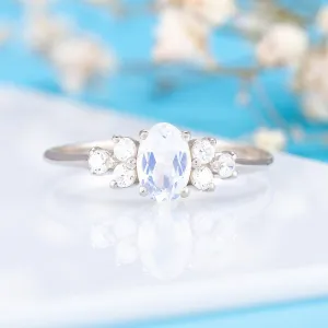 Dainty & elegant 925 sterling silver oval moonstone & cz promise ring for her