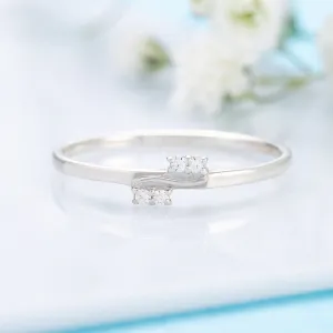 Dainty & elegant women 14k white gold diamond wave wedding band or stacking ring