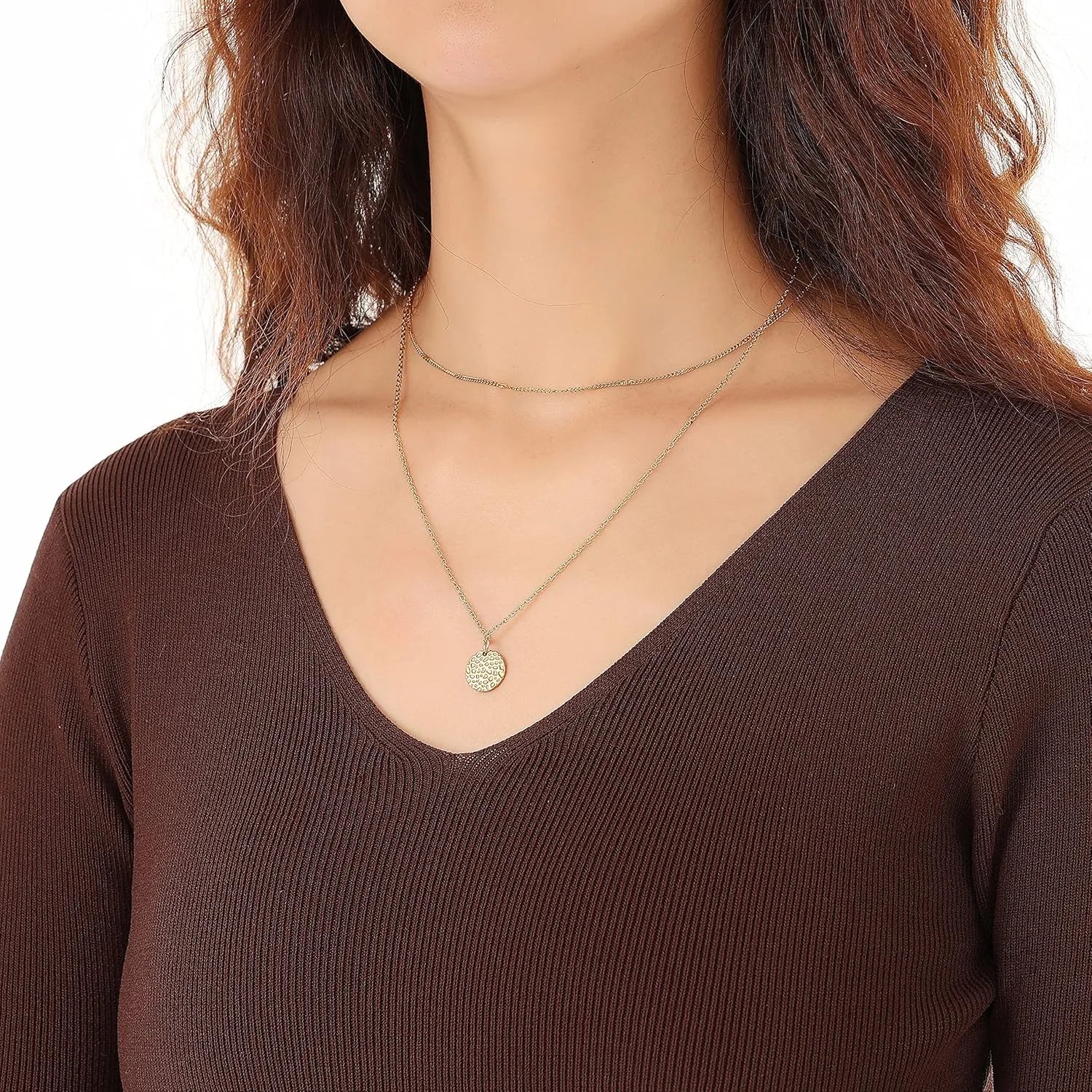 Dainty Gold Layered Initial Necklaces for Women, Adjustable Layering Choker Necklaces Set Multilayer Disc Pendant Paperlip Chain Necklaces Long Layered Necklace for Women
