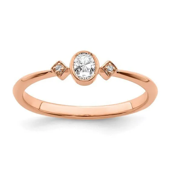 Dainty lil thang promise ring rose gold diamond bezel oval