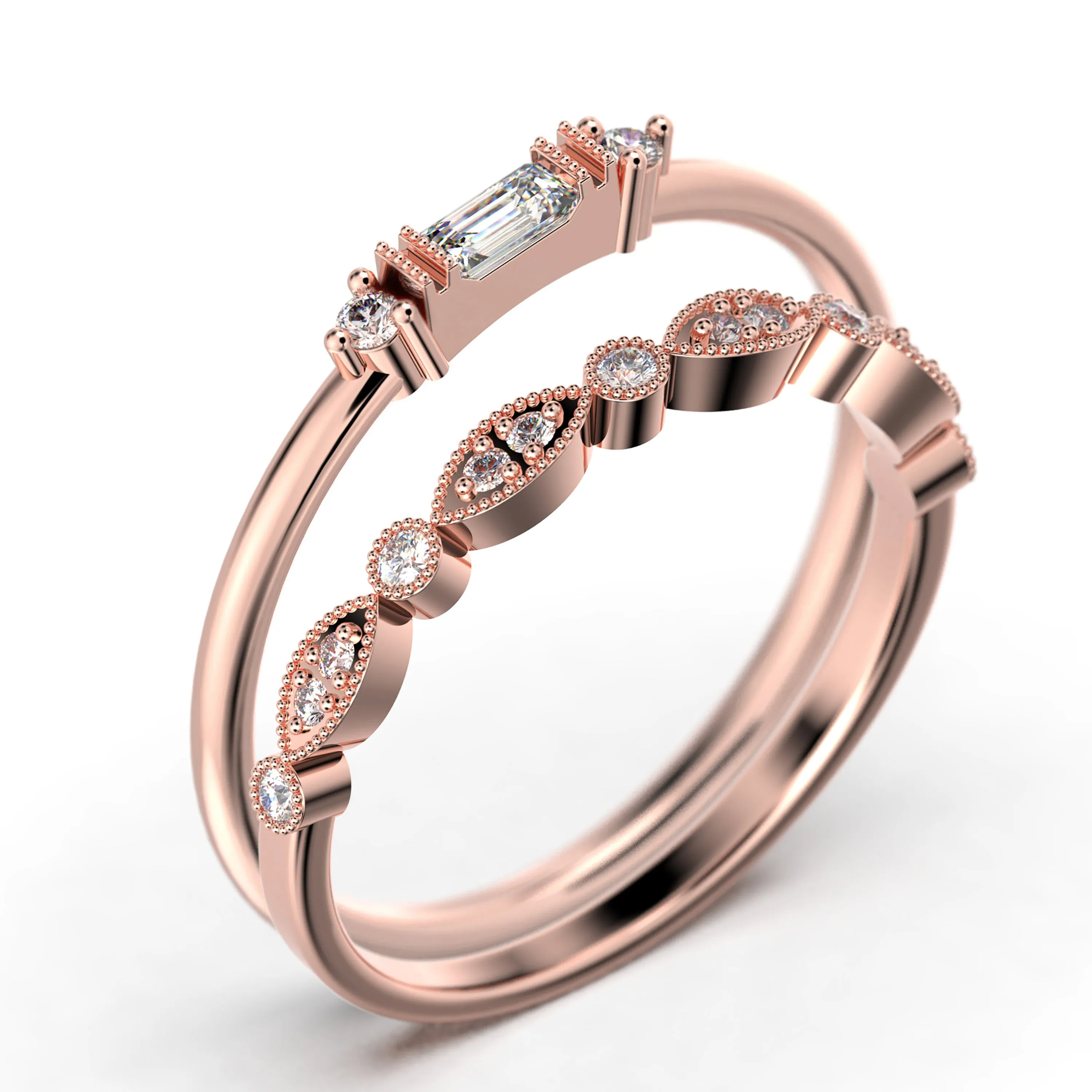 Dainty Minimalist 1.25 Carat Baguette Cut Diamond Moissanite Engagement Ring, Antique Wedding Ring in 10k/14k/18k Solid Gold,  Bridal Set, Matching Band, Promise Ring, Anniversary Ring