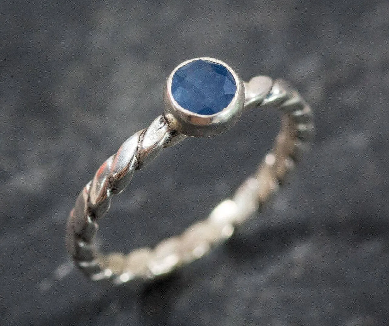 Dainty Sapphire Ring - Round Bezel Ring - September Birthstone Ring