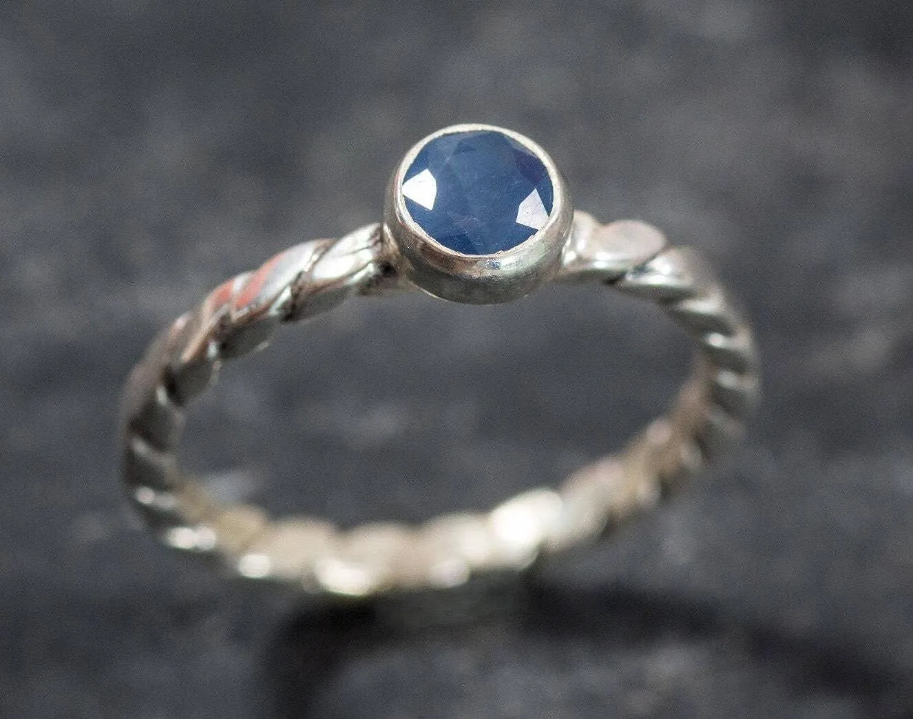 Dainty Sapphire Ring - Round Bezel Ring - September Birthstone Ring