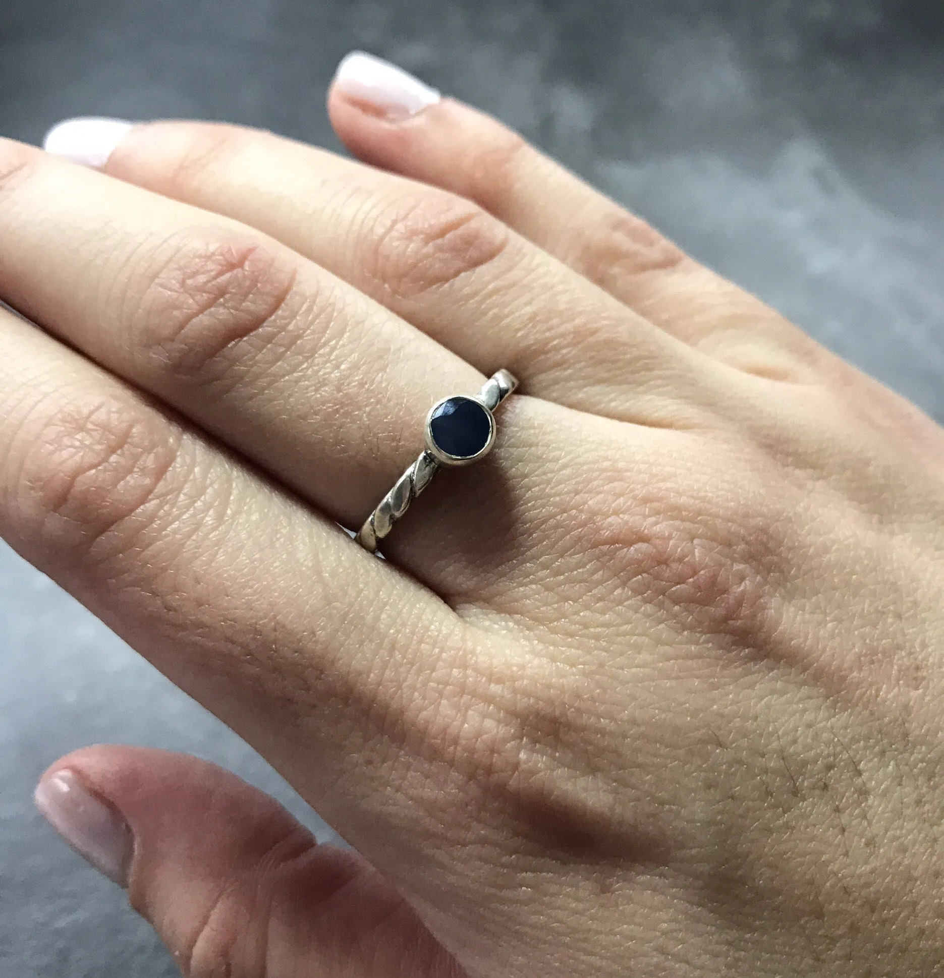 Dainty Sapphire Ring - Round Bezel Ring - September Birthstone Ring