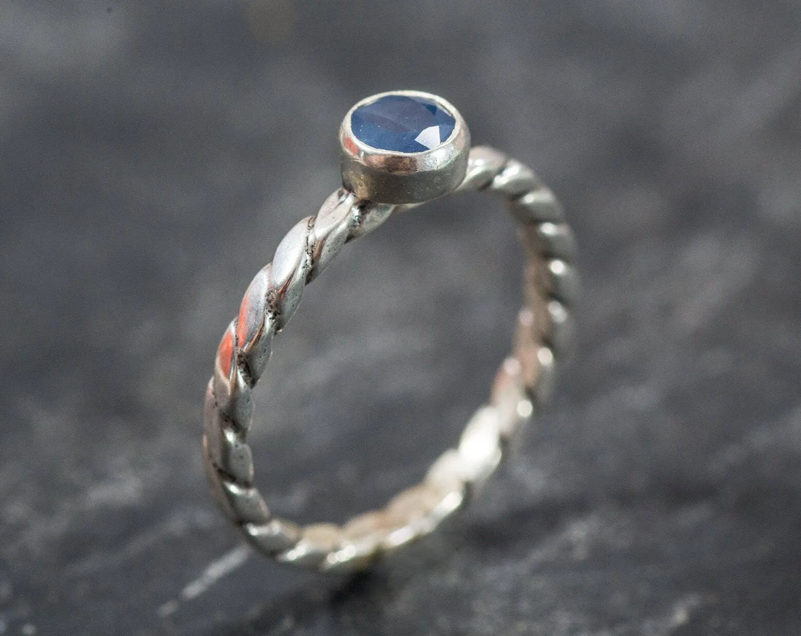 Dainty Sapphire Ring - Round Bezel Ring - September Birthstone Ring