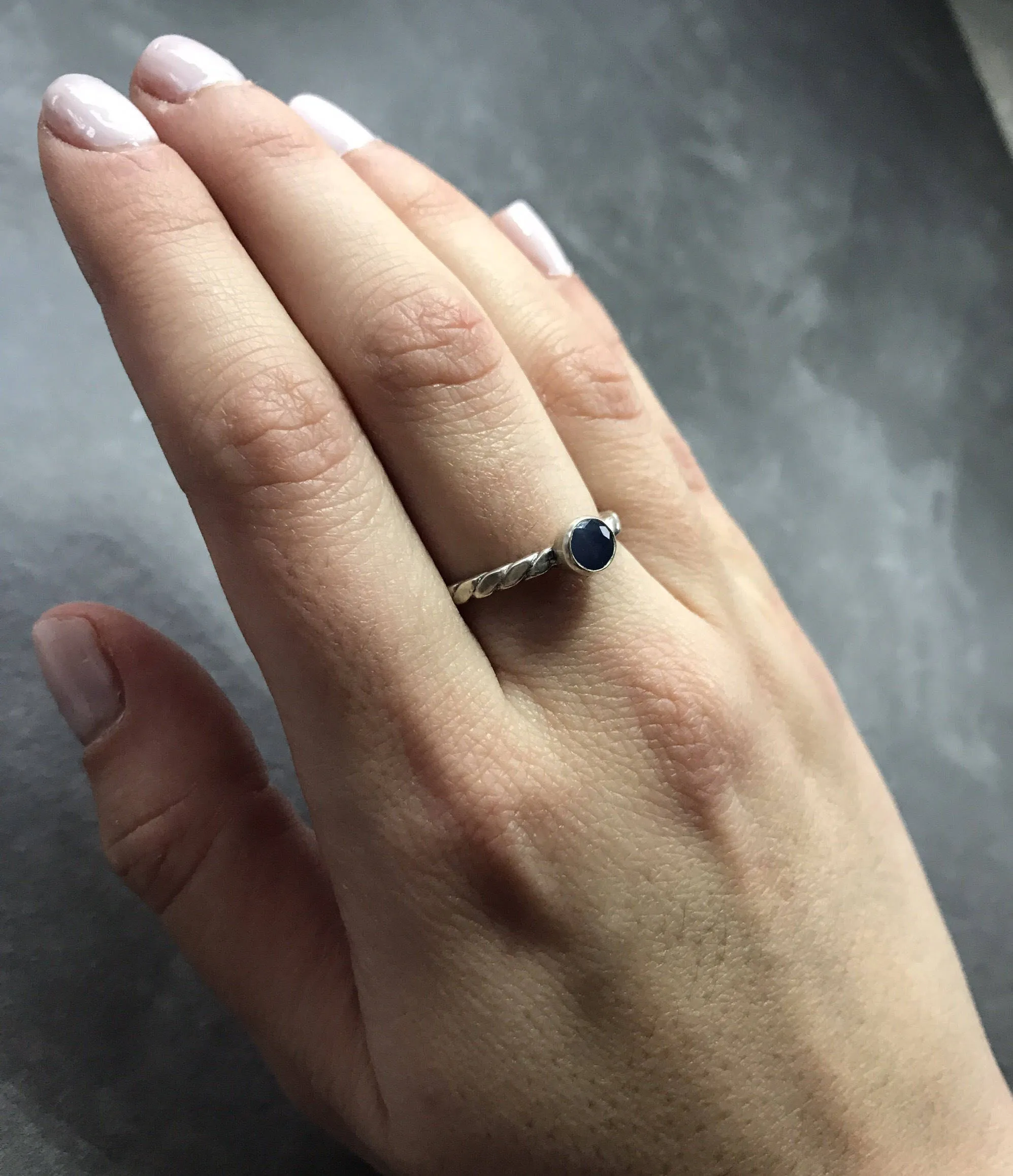 Dainty Sapphire Ring - Round Bezel Ring - September Birthstone Ring