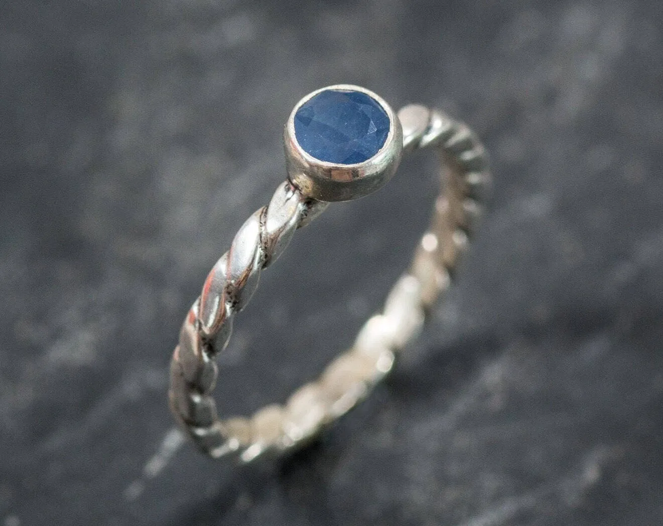 Dainty Sapphire Ring - Round Bezel Ring - September Birthstone Ring
