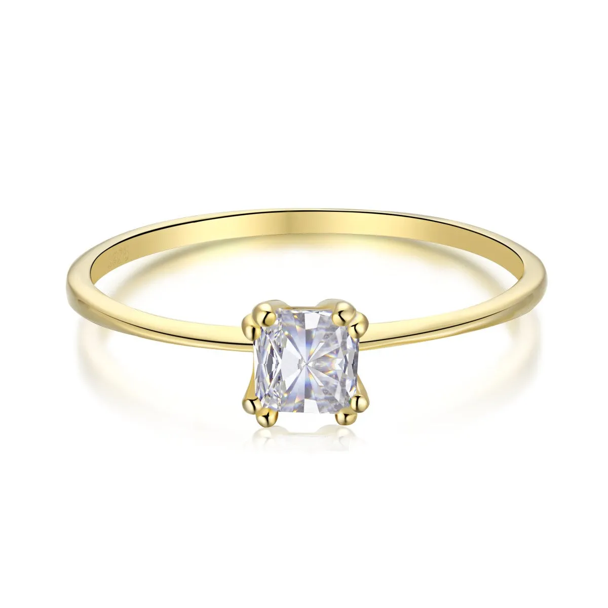 Dainty Square Princess Cut Solitaire Promise Ring - Gold
