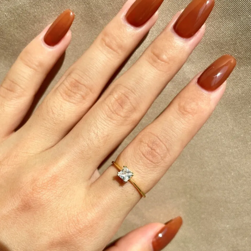 Dainty Square Princess Cut Solitaire Promise Ring - Gold