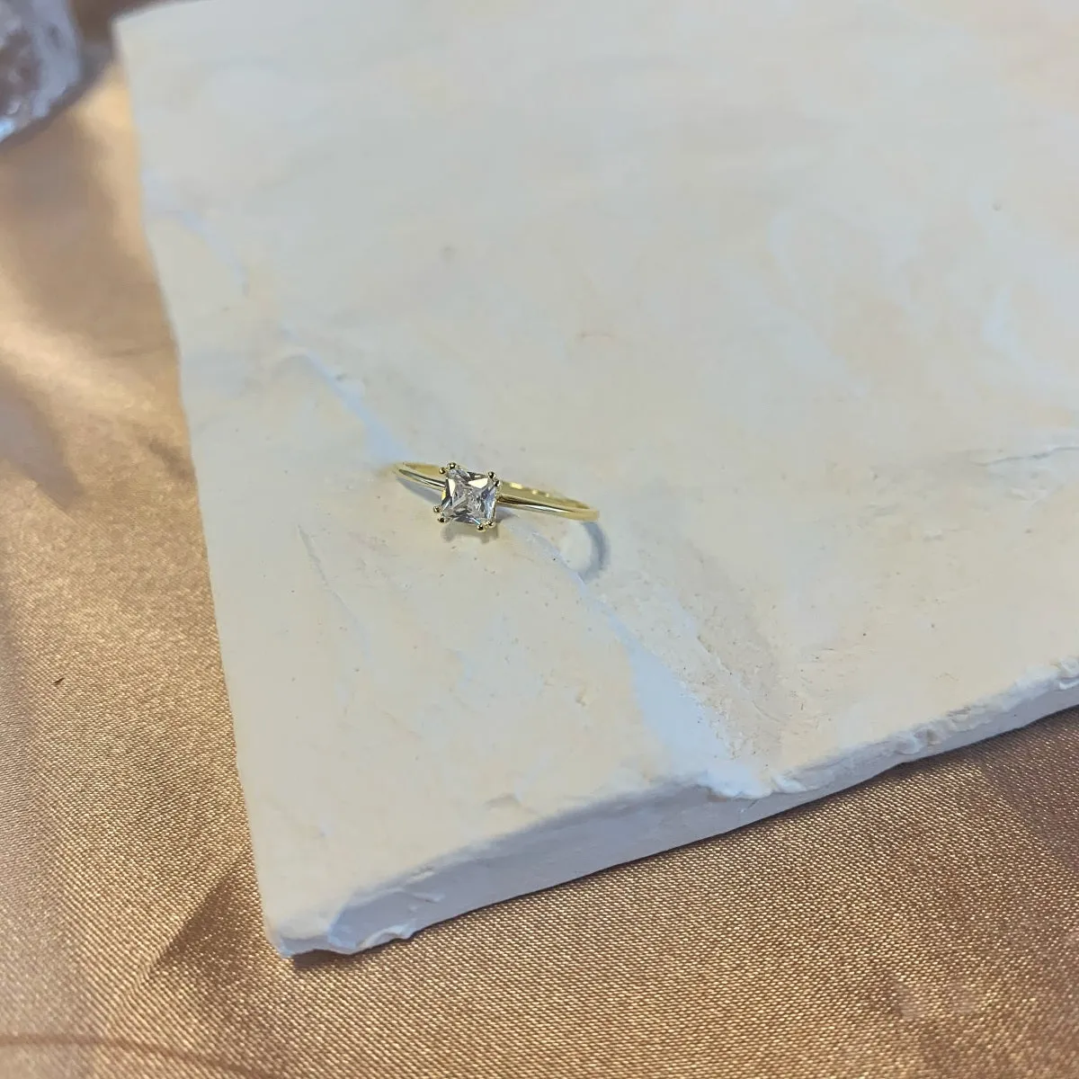 Dainty Square Princess Cut Solitaire Promise Ring - Gold