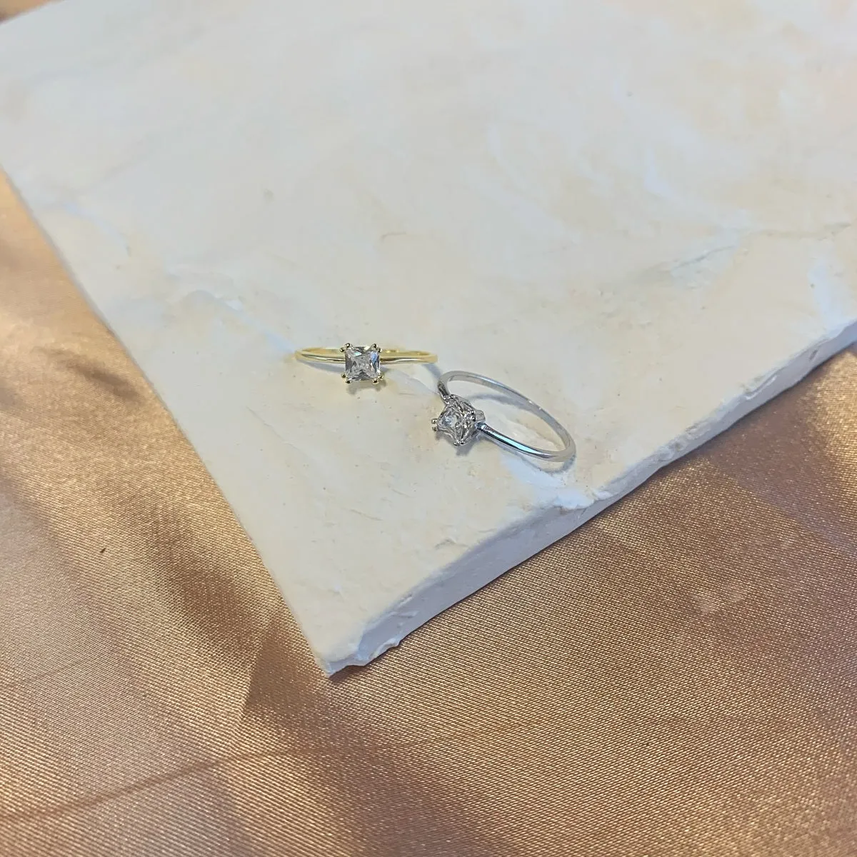 Dainty Square Princess Cut Solitaire Promise Ring - Gold