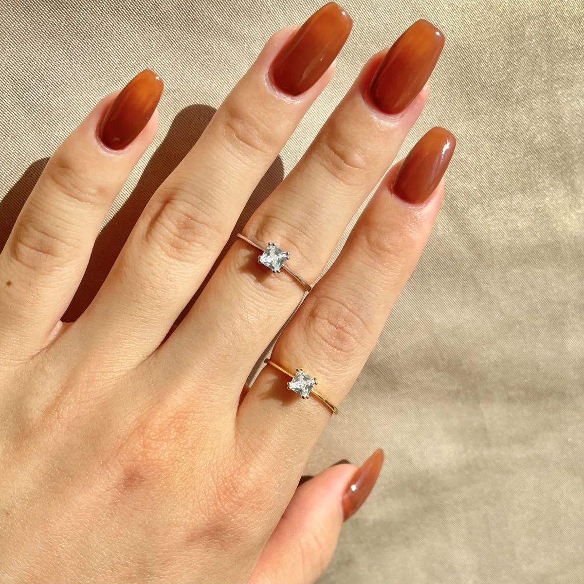Dainty Square Princess Cut Solitaire Promise Ring - Gold