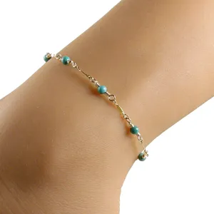 Dainty Turquoise Gold Chain Anklet, Turquoise Anklet, Blue Anklet