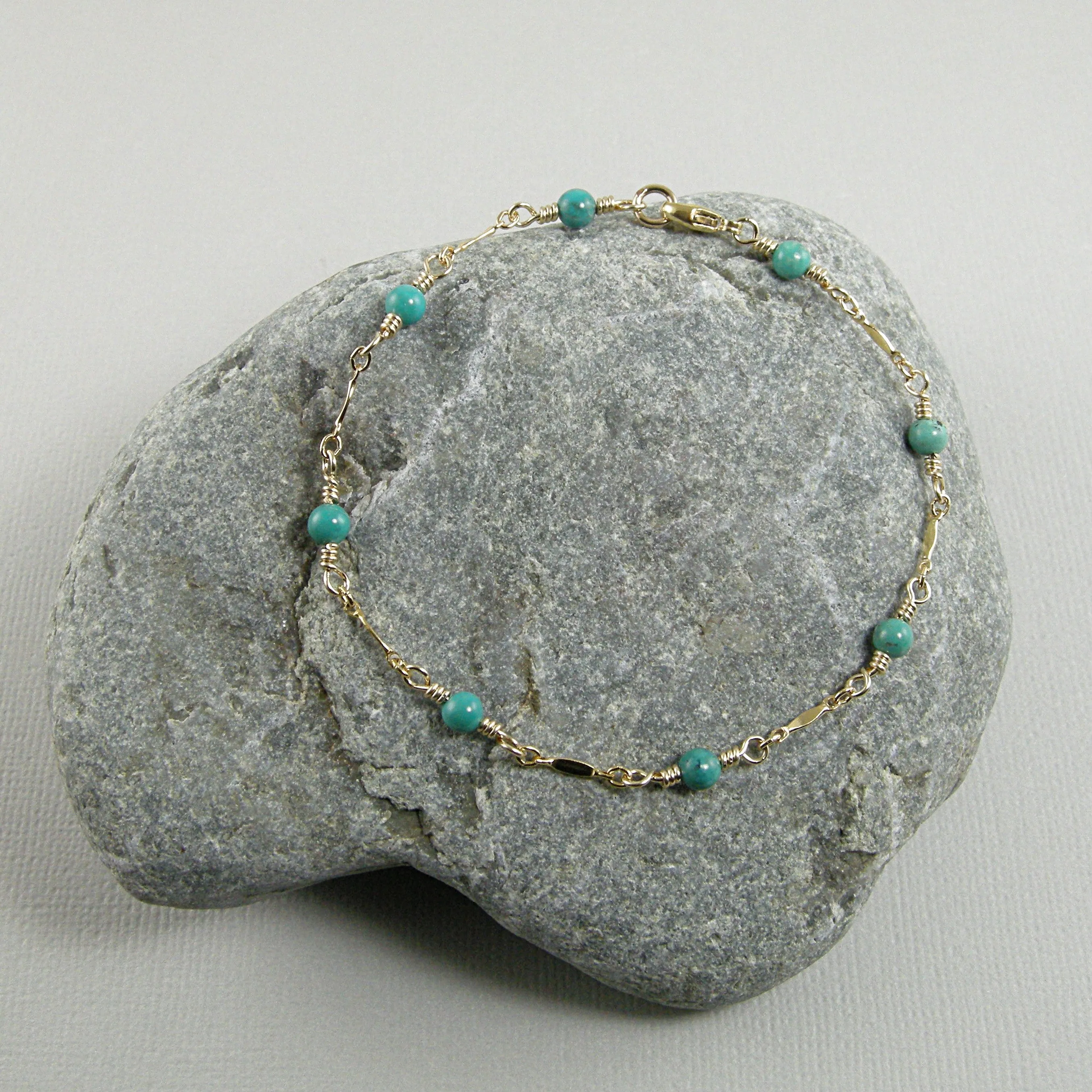 Dainty Turquoise Gold Chain Anklet, Turquoise Anklet, Blue Anklet