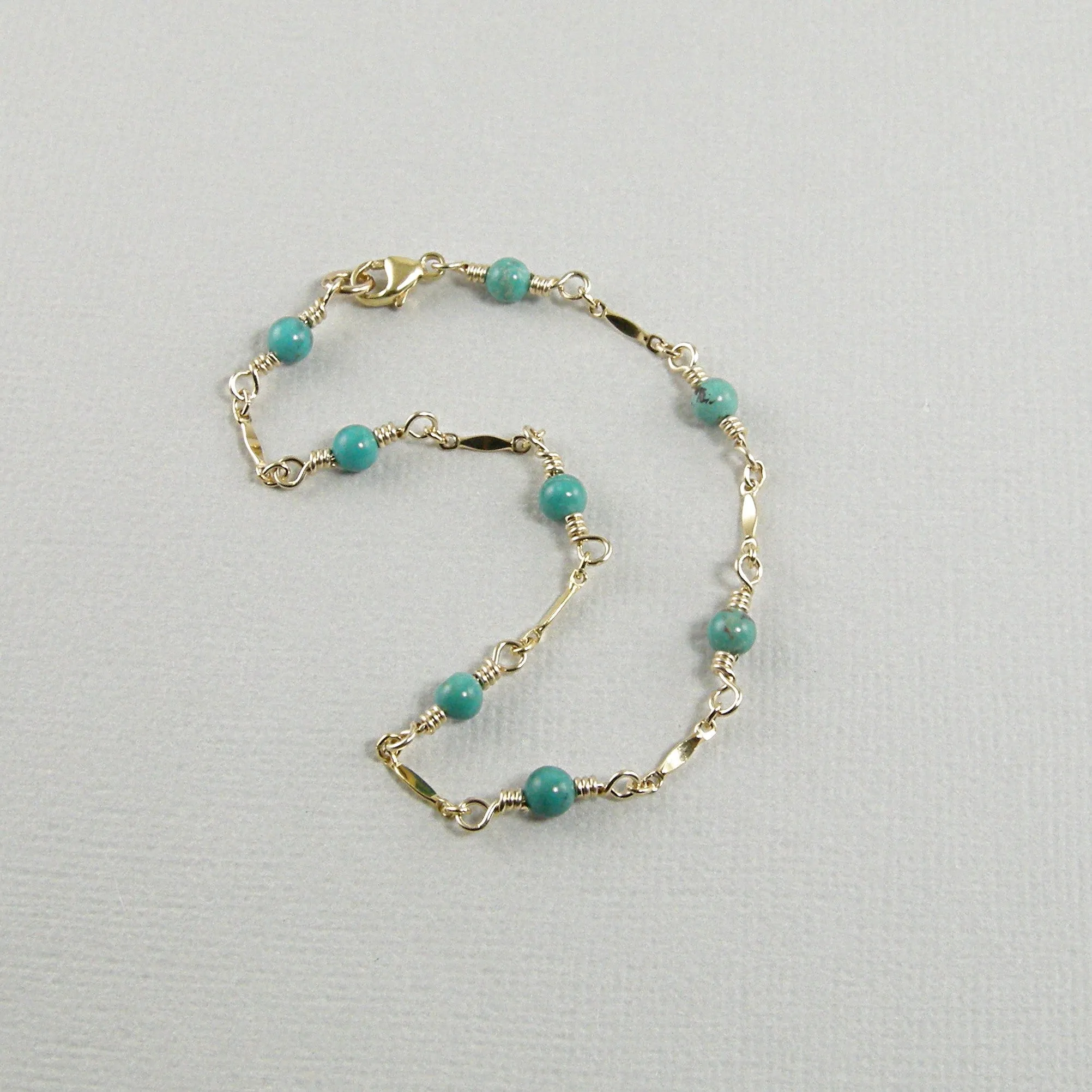 Dainty Turquoise Gold Chain Anklet, Turquoise Anklet, Blue Anklet