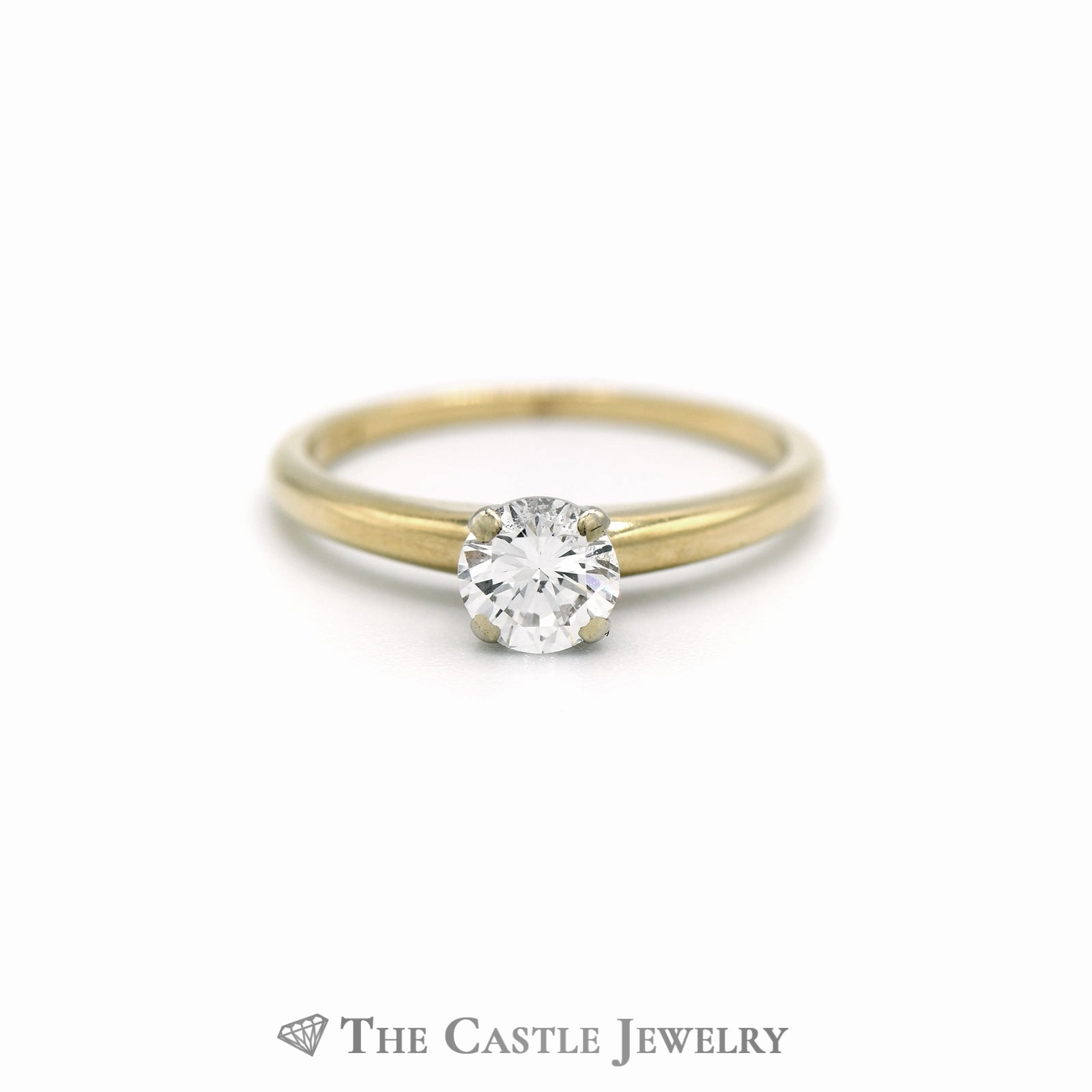 Pure Balance Lovely Round Brilliant Cut Diamond Solitaire Engagement Ring in 14K Yellow Gold